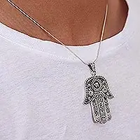 Flash Sale Hamsa AmuletArtisan Crafted Taxco Sterling Silver Hamsa Symbol Necklace