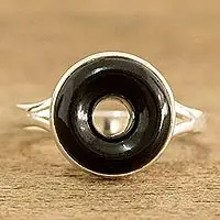 Cosmic EternityBlack Jade Sterling Silver Cocktail Ring from Guatemala Budget