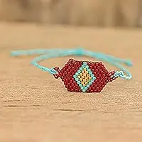 Viral Russet and Blue DiamondRed and Blue Unisex Glass Beaded Diamond Patterned Bracelet