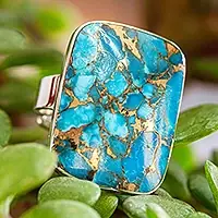 Special Offer Serene CaribbeanTaxco Silver Cocktail Ring with Composite Turquoise