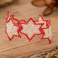 Silver StarlightRed and Silver-Hued Star Beaded Bracelet from Guatemala Mega Sale