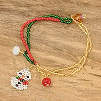 Certified Cute SnowmanCrystal and Glass Beaded Christmas Snowman Pendant Bracelet