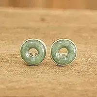 Green EternityGreen Jade Stud Earrings in Circle Design from Guatemala Modern