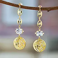 Big Sale Crescent CosmosMoon and Star-Themed 24k Gold-Plated Dangle Earrings