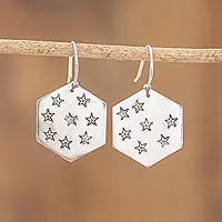 Mega Sale Hexagon of StarsStar and Geometric Themed Sterling Silver Dangle Earrings