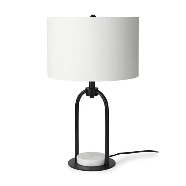 Affordable Sarah15.0lX10.0wX22.2hArchedBlackMetalW/marbleCubeAndWhiteShadeTableLamp