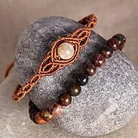 Price Cut Exquisite Duo2 Jade Macrame Pendant and Beaded Stretch Bracelets in Brown