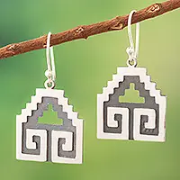 While Supplies Last Moche GeometryTraditional Moche Sterling Silver Dangle Earrings from Peru