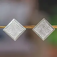 Windows of TextureSterling Silver Square Shaped Button Earrings from Mexico Time-Limited