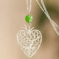 Under the Apple TreeSterling Silver Filigree Heart Pendant with Agate Bead Free Shipping