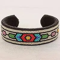 Place Order Pacific FlowerGlass Beaded Cuff Bracelet Hexagon Motif from El Salvador