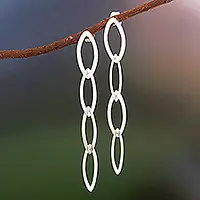 Viral Linked FortunesSterling Silver Dangle Earrings of Oval Links from Peru