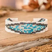 Heaven HarmonyMosaic-Inspired Blue and White Glass Bead Wristband Bracelet Authentic