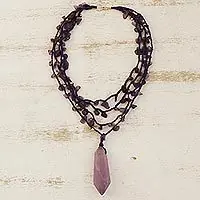 Grab Now Purple CrochetAmethyst 4 Strand Crochet Pendant Necklace from Brazil