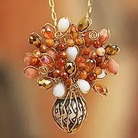Elegant Cluster18k Gold Accent Glass and Ceramic Pendant Necklace Hassle-Free Returns