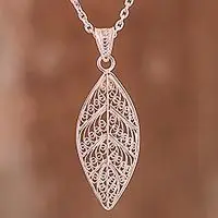 Spiritual LeafLeaf Sterling Silver Filigree Pendant Necklace from Peru Trusted Brand