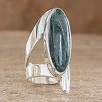 Limited Offer Nature ImmortalHandcrafted Good Luck Sterling Silver Jade Cocktail Ring