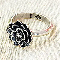 Delightful DahliaTaxco Silver Dahlia-Themed Floral Band Ring from Mexico Genuine