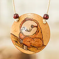 Instant Buy Calm PortrayalHand-Painted Calabash Gourd Sloth Pendant Necklace