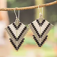 Free Shipping Black & White SignalsHandcrafted Black and White Glass Beaded Dangle Earrings