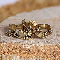 Wholesale Double Abstract ElegancePair of Modern Brass Band Rings with Textured Finish