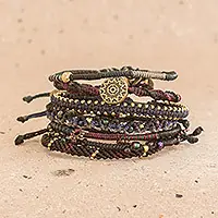 Boho Histories in BlackGlass Beaded Macrame Bracelets in Black (Set of 7) Exclusive Offer