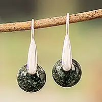 Green Circle of LoveModern Green Jade Silver Drop Earrings with Circle Motif Instant Buy