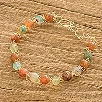 Desert SeaBeach Colored Agate-Beaded Bracelet with Green Touches Money Back Guarantee