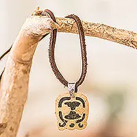 No Minimum Order Spiritual LiberationCoconut Shell and Lava Stone Tijax Sign Pendant Necklace