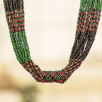 Top Rated Harmony in GreenMulti-Strand Beaded Necklace in Green Red and Black