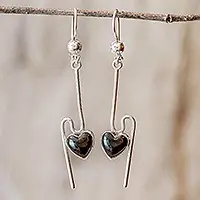 Cheap On the Curve in BlackSterling Silver and Black Jade Earrings