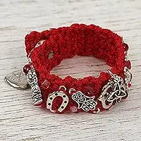 While Supplies Last Crimson LuckRed Macrame Wristband Charm Bracelet from Mexico
