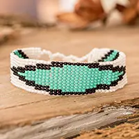 Vital HarmonyFair Trade Mint and White Glass Beaded Wristband Bracelet Free Shipping