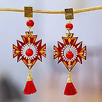 Crimson EmpressMaya-Inspired Red Agate Dangle Earrings with Gold Accents In Demand