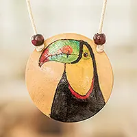 Must Have Magic PortrayalHand-Painted Calabash Gourd Toucan Pendant Necklace