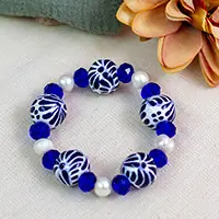 Budget Blue CelebrationCultured Pearl and Ceramic Puebla Bead Stretch Bracelet
