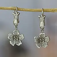 Hot Deal Spring TreatFloral Sterling Silver Dangle Earrings in a Polished Finish