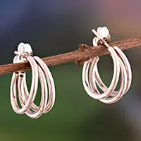 Trendy TriadThree-Strand Polished Sterling Silver Half-Hoop Earrings Price Cut