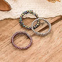 Evening GlintsArtisan-Made 3-Piece Crystal and Glass Beaded Wrap Ring Set Genuine