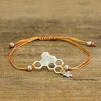 Limited Time Filling HoneycombsSterling Silver Pendant Bracelet with Bee and Honeycomb