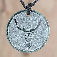 Mayan DeerDeer-Themed Jade Medallion Pendant Necklace from Guatemala Brand New