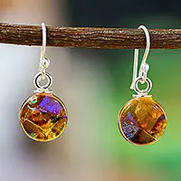 Jolly WorldRound Ginger Dichroic Art Glass Dangle Earrings from Mexico Hot Picks