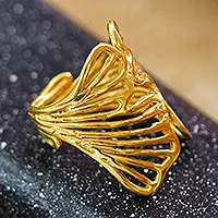 Verdure VictoryPolished Leafy Ginkgo-Shaped 18k Gold-Plated Wrap Ring Exclusive