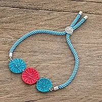 Fast Shipping Complementary ColorsBlue and Red Natural Fiber Pendant Bracelet from Honduras