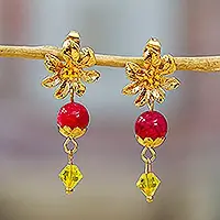 Prime Passion14k Gold-Plated Agate and Swarovski Crystal Dangle Earrings Time-Limited