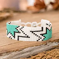 Affordable Vital BlastMint Green and White Glass Beaded Star Wristband Bracelet