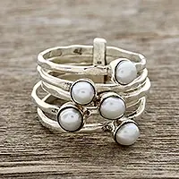 White GlowCultured Pearl Cocktail Ring Crafted in India Top Rated