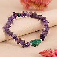 While Supplies Last Jungle NightsNatural Amethyst and Chrysocolla Beaded Bracelet from Peru