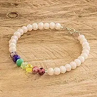 Crafted St. Benedict 7 ChakrasHandmade Multicolored Crystal Beaded Wristband Bracelet