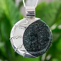 Green Place of the MoonLight and Dark Green Jade Reversible Silver Pendant Necklace Warranty Included